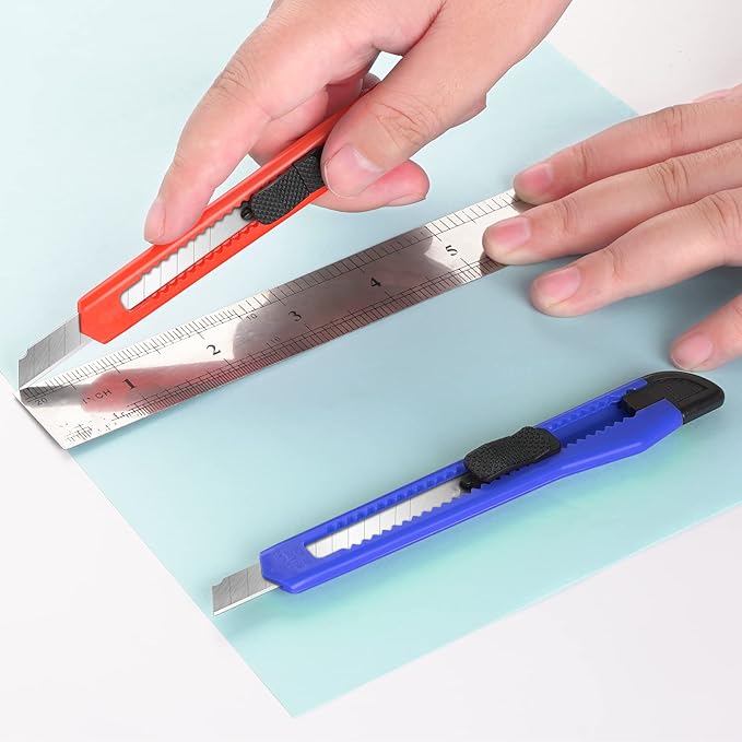 24 Pack Box Cutter Retractable, Utility Knife with 9mm Wide Snap-Off Blade, Small Box Opener Exacto Knife, Lightweight, Sharp Paper Knives for Office, Home, Crafts