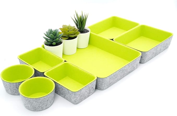 Felt Drawer Organizer Bin 7 pc Green Desk Nightstand Catchall Tray