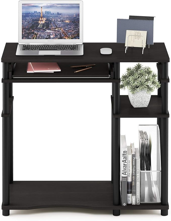 Furinno Abbott 31.5 Inch Desk with Keyboard Tray, Black Espresso | Easy Assembly, Storage Shelf, Computer Desk, Gaming Desk, Writing Desk for Dorm, Bedroom, Study Room