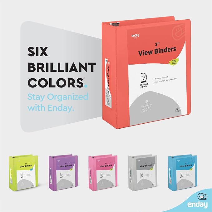 Enday 2 inch 3 Ring Binder (12 Pack - Red) Binder 2 inch with Clear View Cover and 2 Inside Pocket - for Letter Size 8.5 x 11'' Paper, Ideal for School Supplies, Office, and Home