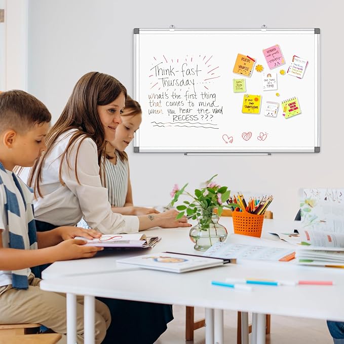 AMUSIGHT Double-Sided Magnetic Whiteboard, 30" x 20" Dry Erase Board, Aluminum Frame White Board for Wall, Hanging Mounting White Board Dry Erase Marker Board with 4 Markers, 1 Pen Tray