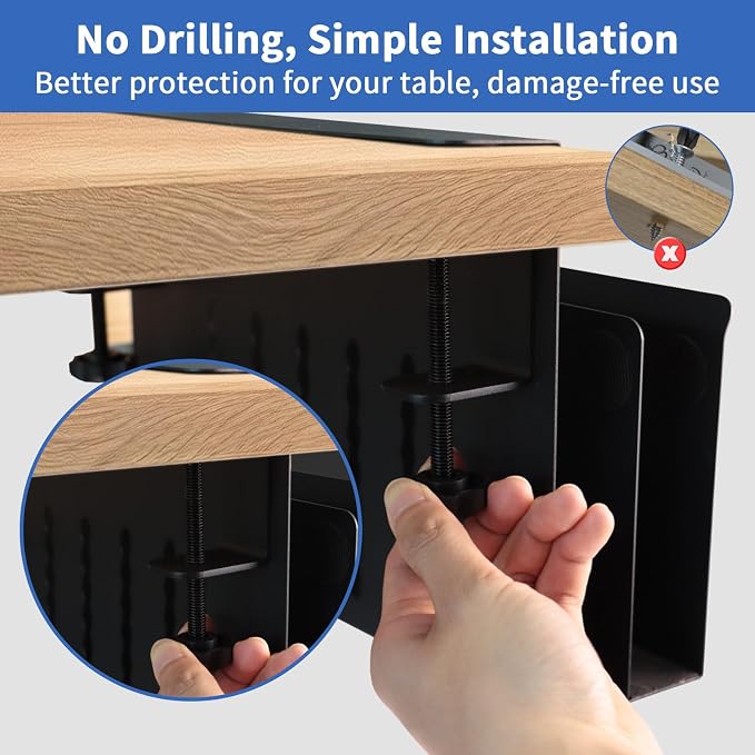 LUKETURE Desk Side Storage, 2 Tie Laptop Holder No Drill Clamp On Organizer | Steel Side Desk Organizer, Clamp on Laptop Mount with Pen Holder, Hanging Storage for Home Office, Fits 0.3" to 2.8"
