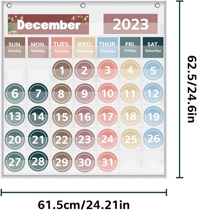Boczif Monthly Classroom Calendar Pocket Chart (White)