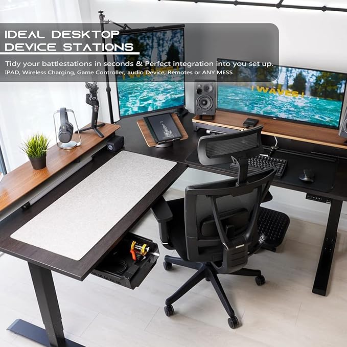 YaGee Under Desk Shelf, 2 Pack, Self-Adhesive Device Storage, Great Desktop Organizer Drawer for Work Stations, Stand Up Desks, Gaming Battlestations with Cable Management Raceway