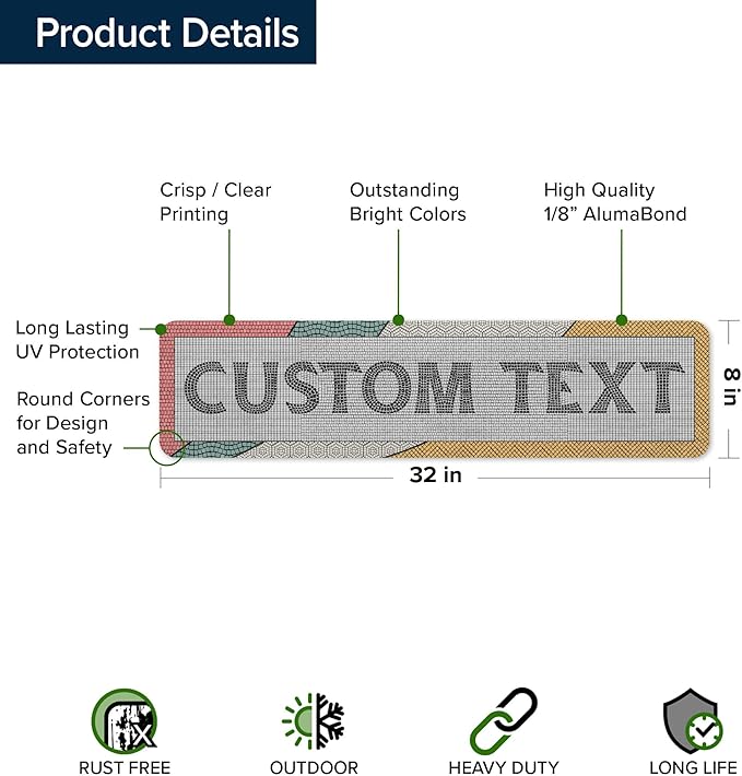 Custom Sign, Custom Street Sign, 11 Font Colors, 13 Font Styles, 4 Hole Options, 22 Sizes, 8x32 Inches, Rust Free DiBound, Fade Resistant, Made in USA by My Sign Center (Fauxsaic 2)