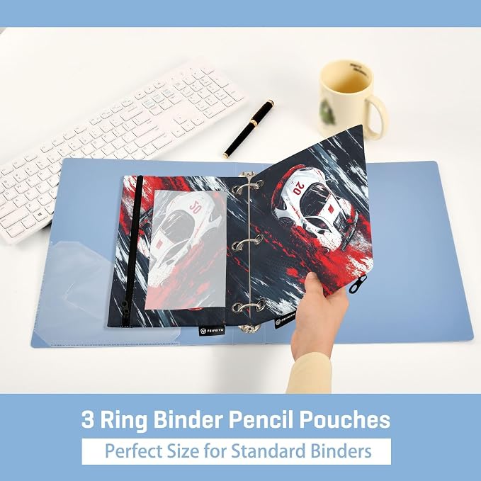 Truck Racing Car Pencil Pouch for 3 Ring Binder, 2 Pack Waterproof Pencil Bags Clear Window Zipper School Office Supplies