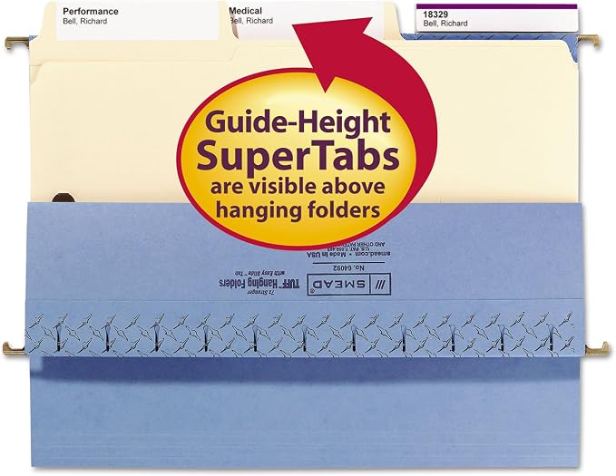 Smead SuperTab® Fastener File Folder, 2 Fasteners, Oversized Reinforced 1/3- Cut Tab, Guide Height, Letter Size, Manila, 50 Each per Box (14535)