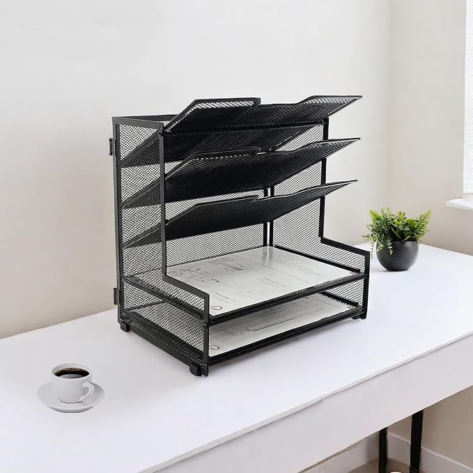5-Tier Metal Office Desk Organizer,Paper Tray Organizer for Desk,Black | Office Desk Accessories for File Organizer