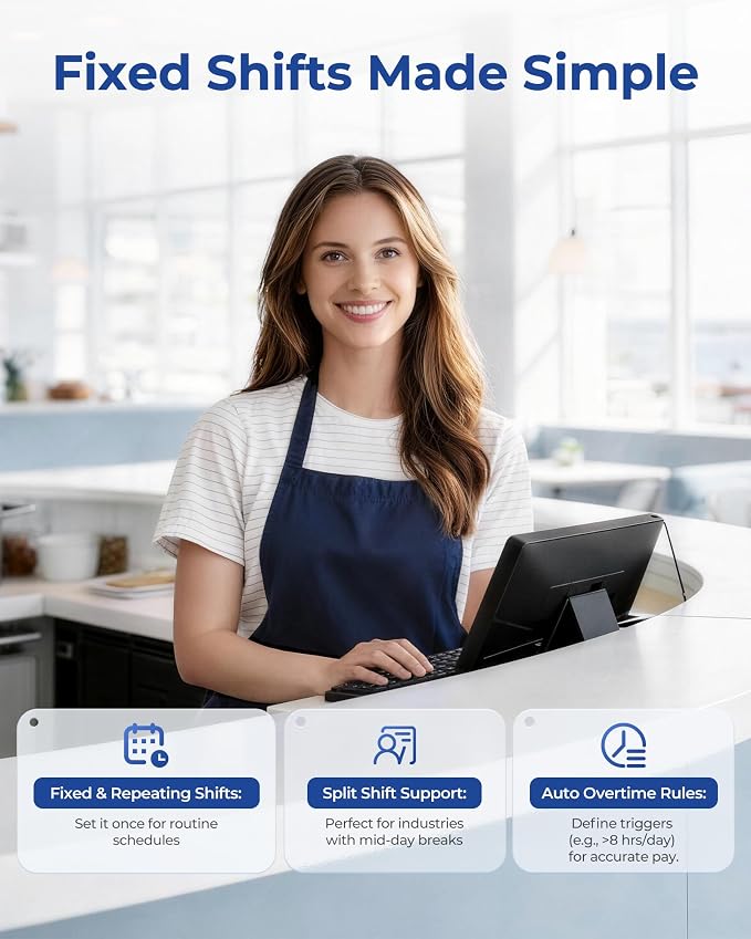 Standalone Time Clock for Employees, Fingerprint/PIN Punch Machine | Employee Attendance Punch Machine with USB Data Export, Works Offline, No WiFi, Software & Monthly Fees