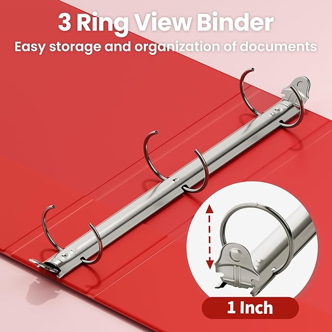 SUNEE 1 Inch Binders 3 Ring 12 Pack, Clear View Three Ring Binders PVC-Free (Fit 8.5x11 Inches) for School Binder or Office Binder Supplies, Classic 6 Colors