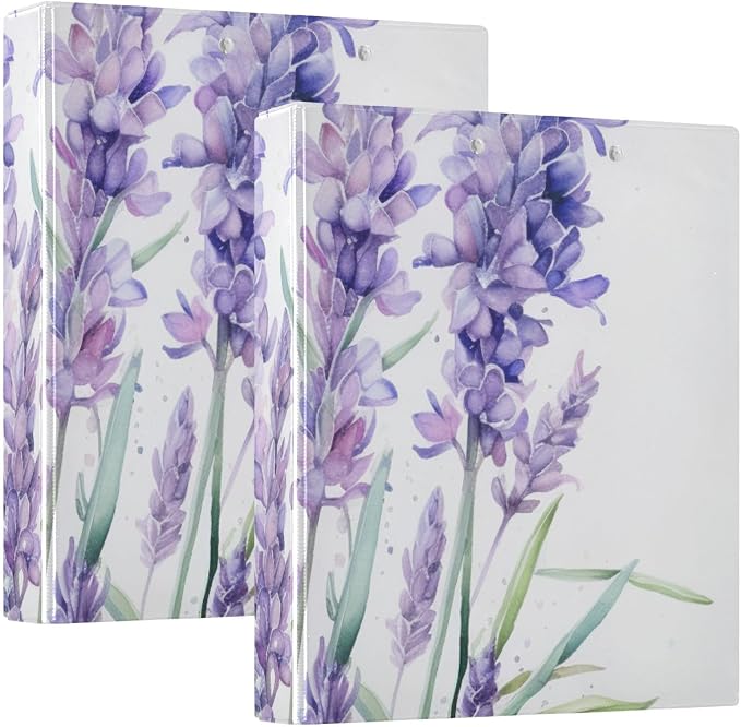 3 Ring Binder Purple Lavender Flower C 1.5 inch Binders Three Ring Binders with Clipboard Fit 8.5'' x 11'' Paper 3 Interior PVC Clear Pockets for Office Supplies