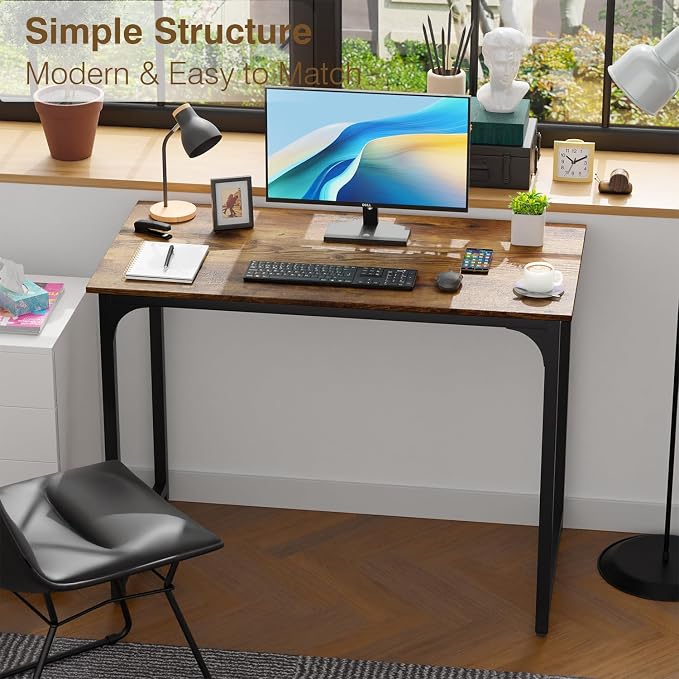 FDW 39 inches Computer Desk, Modern Simple Style Desk for Home Office, Study Student Writing Desk,Brown