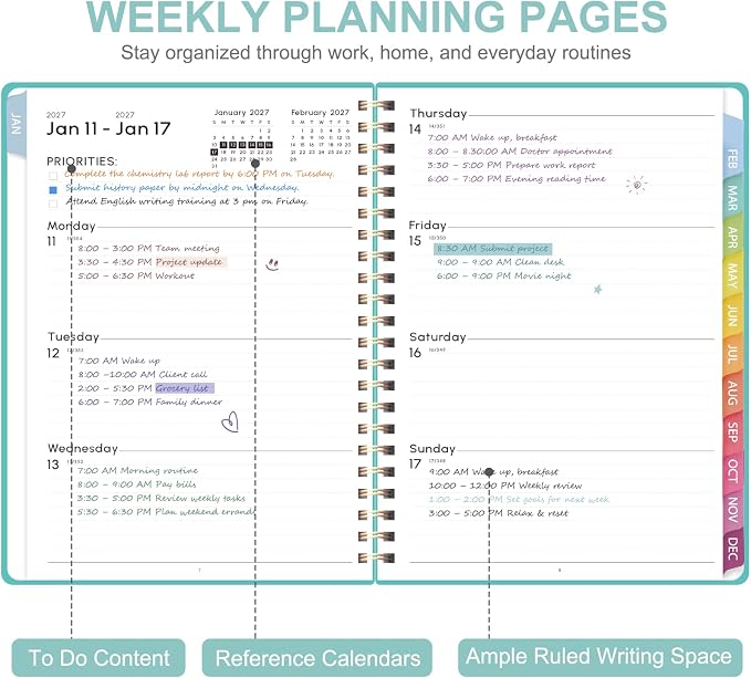 2027 Planner, Weekly and Monthly Calendar Planner Book, JAN 2027 - DEC 2027