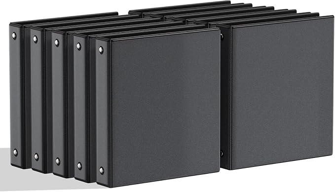 SUNEE 1 Inch Binders 3 Ring 10 Pack Bulk, PVC-Free Clear View 1" Binders (Fits 8.5x11 Inches) for School, Office & Home Use, Black