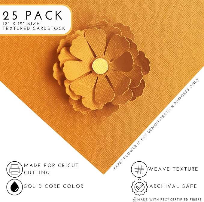 Mac & Cheese—12x12 Textured Cardstock | 80lb Textured Orange Scrapbook Paper | Premium Cardstock for Cricut Cutting | 25 Sheets