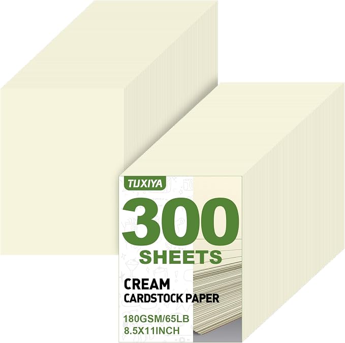TUXIYA 300 Sheets Cream Cardstock Paper,8.5" X 11" Card Stock 180 GSM/65 LB | Cardstock Printer Paper Construction Paper Cream Card Stock for Art, Invitations, DIY Cards, Watercolor & Craft Projects