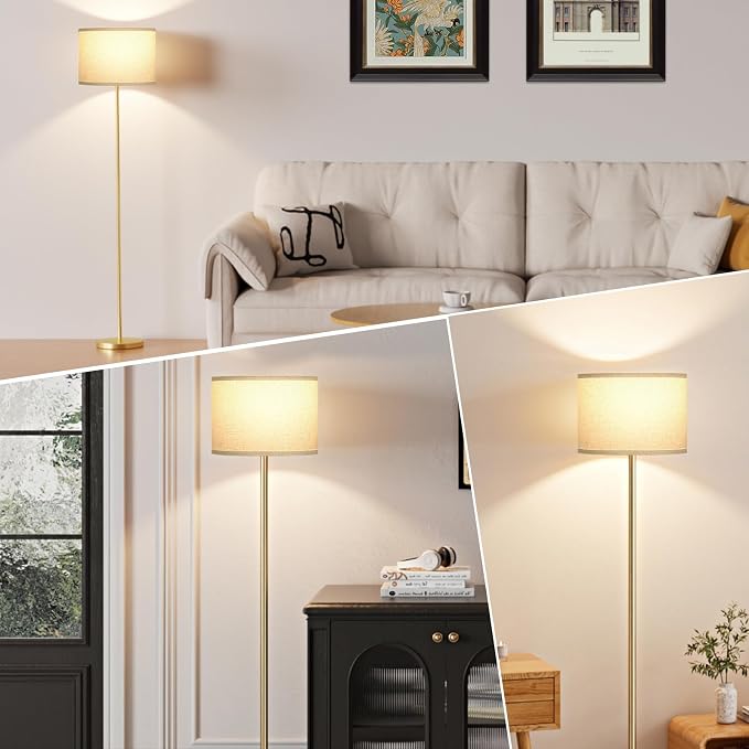 60'' Modern Floor Lamp with Shade, Tall Lamps for Living Room, Bedroom, Office, Dining Room, Beige Shade with Gold Pole(Without Bulb)