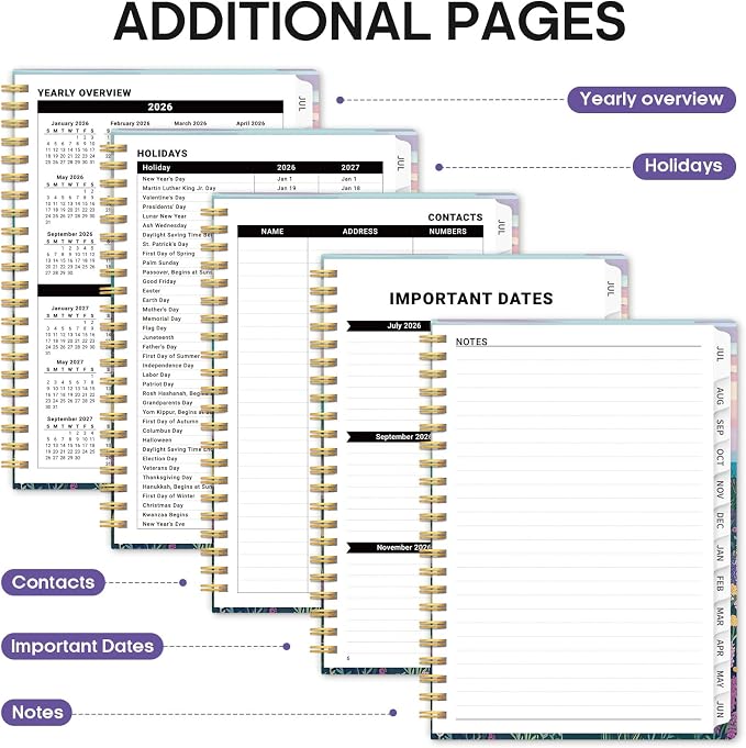 Taja Planner 2026-2027, Jul 2026-Jun 2027 Monthly & Weekly Calendar Planner | 6.3" x 8.5", Hardcover Academic Calendar, Teacher Student Agenda Book with Tabs, School Office Supplies, Lavender Whiskers