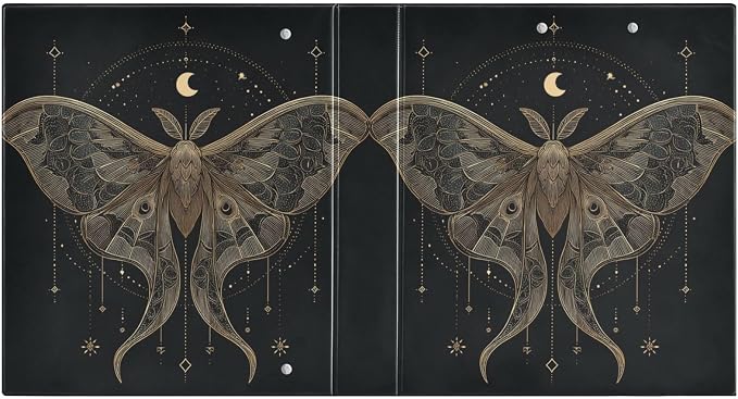 Mystical Goth Moths 3 Round Ring Binders | 1.5 Inch Binder with Clipboard, PVC Pockets, Work Organizer, Holds 200 Sheets for School Office 1 Pack