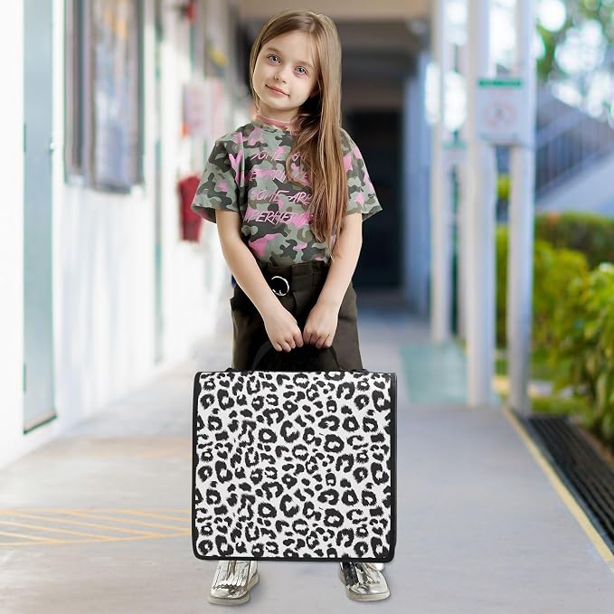 Custom Black and White Leopard Print 3 Ring Binder Bag 1.5 inch Personalized Name Binder Organizer 500 Sheet Documents Storage for School Office