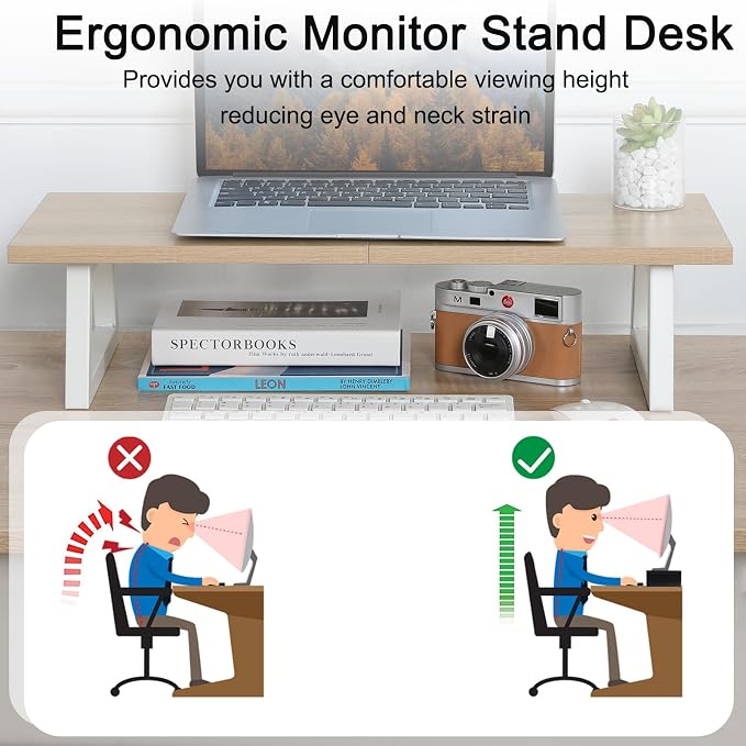TEAMIX 24 inch Monitor Riser for Desk, Wood & Steel Computer/TV Stand Maple | Laptop, PC, Printer Stand Riser, Holds 150lbs, Desktop Organizer, Keyboard Storage, for Office, Home, Gaming, Craft Space