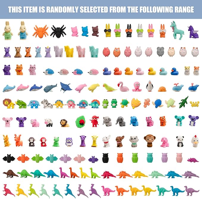 CLOCK KING 110pcs 3D Cute Kids Erasers, Random Desktop Pet Toys Gifts, Classroom Rewards Kids Party Gifts, Various Styles Such as Animals, Food, Plants, Space, Princess, Sports, Halloween, Christmas