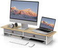 Fenge 35 Inch Monitor Stand with Drawer Storage, Computer Riser for Desk | Wooden Computer Shelf, 2 Tiers, for Dual Monitor/Laptop/PC/TV/Printer up to 55Lbs, Home Office Desk Organizer