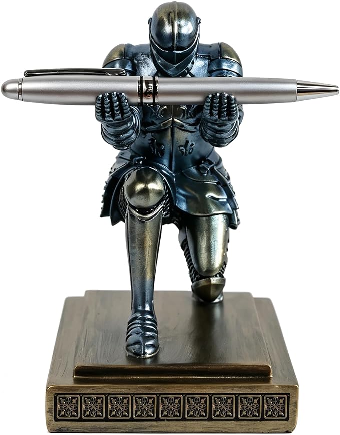 Soldier Executive Knight Pen Holder Personalized Desk Organizers Blue | Desk Accessory Pen Stand for A Gift - Decorative Resin Pencil Holders Desk Organizer For Men