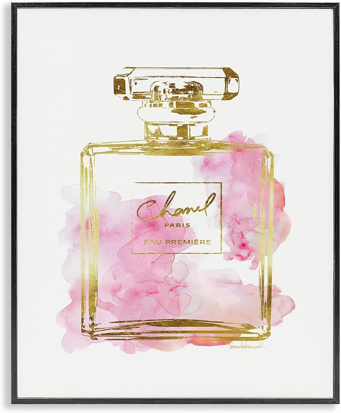 Stupell Industries 'Glam Perfume Bottle Gold Pink', Framed Giclee Art, Black, 24 x 30 Inches, Easy to Hang and Sturdy, Made in USA, by Amanda Greenwood | Stupell Industries | Black, 24 x 30 Inches, Easy to Hang and Sturdy, Made in USA, by Amanda Greenwood
