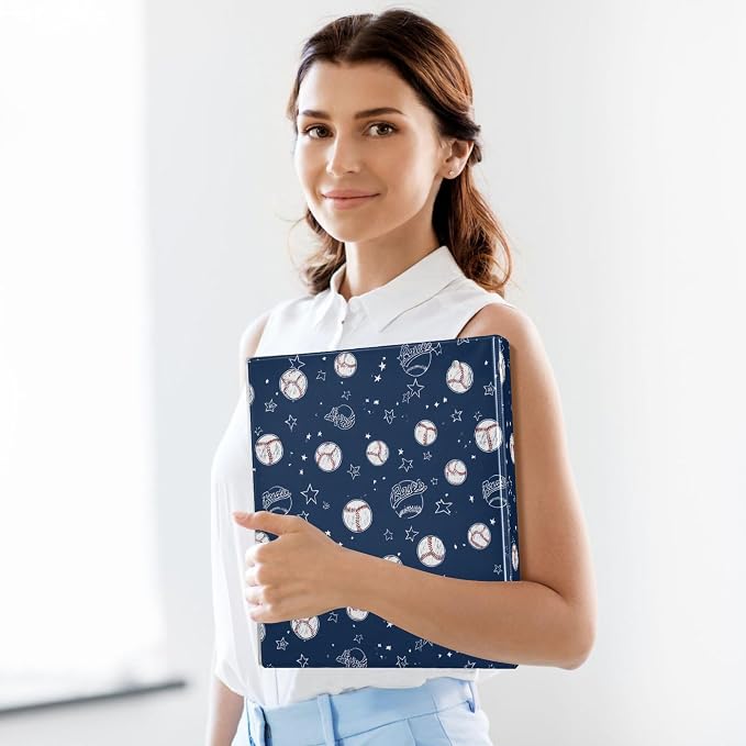 Baseballs and Stars Round Ring Binders 1.5 Inch Softball White Blue Purple 3 Ring Clipboard Binder for Office School Work Supplies File Folder 200 Sheet Capacity 2 Pieces