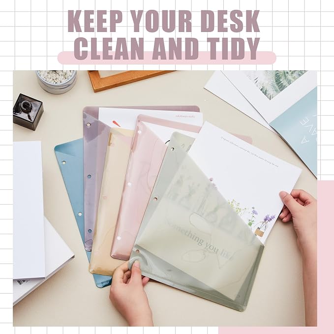Maitys 50 Pack Binder Pockets 3 Ring, Letter Size 8.5x11,Morandi Color | Clear Plastic Document Sleeves, Sheet Protectors with Slash Jacket, Fits Standard 3 Hole Binders, Organize Office Papers