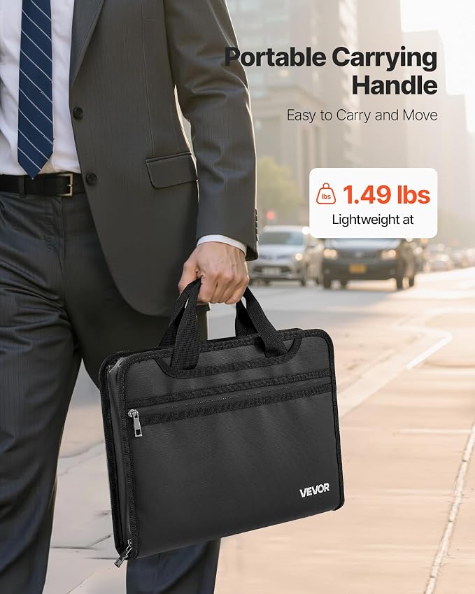 VEVOR Fireproof Document Bag, 1832 ℉ Heat Insulated Fireproof & Waterproof Bag, Portable Multi-Layer File Storage Security Organizer Home Office Travel Use, for Passports, Important Documents, Files