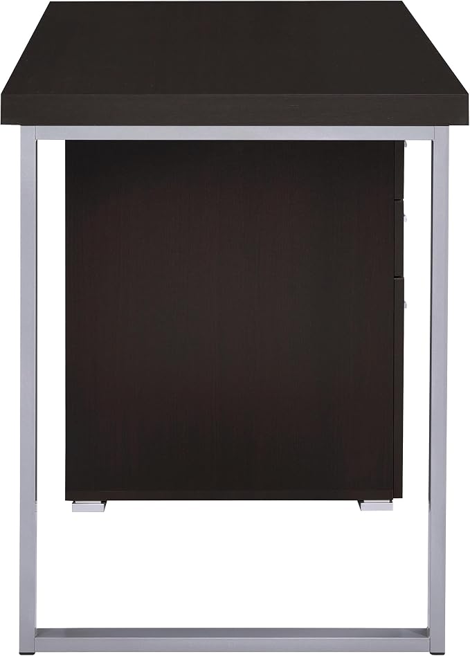Coaster Home Furnishings Brennan Modern Contemporary Home Office 3-Drawer Writing Desk with Drawers Computer Desk Study Table File Cabinet Storage Silver Metal Frame Cappuccino Brown 800519