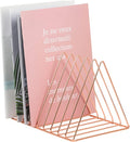 Rose Gold Magazine Holder, Desktop File Sorter Organizer Triangle 9 Slot Newspaper Record Storage Shelf Rack for Home Office Decoration