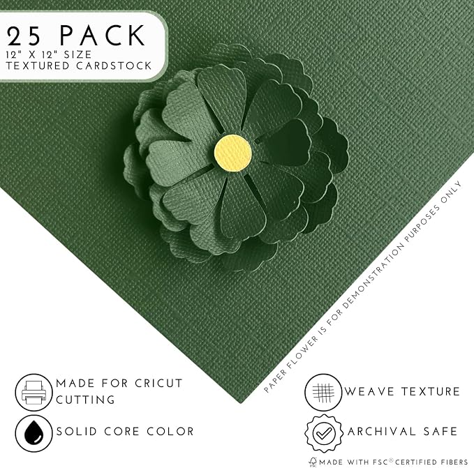 Hunter Green—12x12 Textured Cardstock | 80lb Textured Green Scrapbook Paper | Premium Cardstock for Cricut Cutting | 25 Sheets