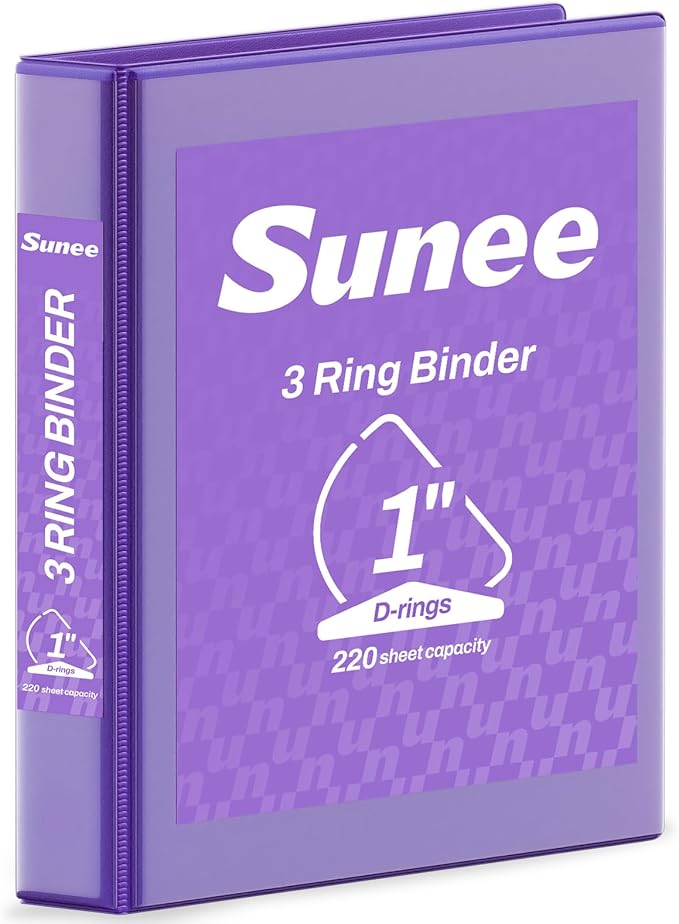 SUNEE 3 Ring Binder 1 Inch D Ring, Clear View Binder Three Ring PVC-Free (Fit 8.5x11 Inches) for School or Office Supplies, Dark Purple, 1 Pack
