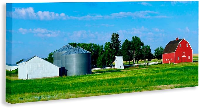 Barn with Silo Farmhouse Landscape, 20 x 48 Inch Canvas Wall Art | Stupell Industries · By Gail Peck · Ready to hang · Great for living room or family room · Made in USA
