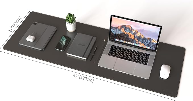 RENMTURE Dual-Sided Mouse Pad, Natural Cork & PU Leather Large Desk Pad for Office and Home Work, Desk Protector Non-Slip, Waterproof, Easy Clean (Black,47"x17")