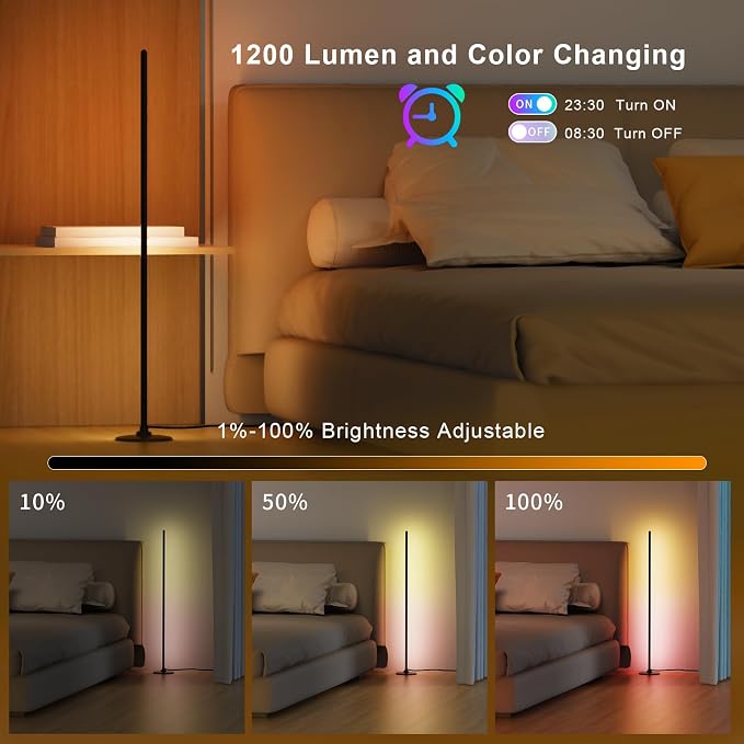 Lanmonlily LED Floor Lamp, Corner Lamp Compatible with Alexa, Smart Modern Floor Lamp with Music Sync 16 Million Colors & 68+ Scene RGBICW Floor Lamp for Bedroom Living Room and Gaming Rooms