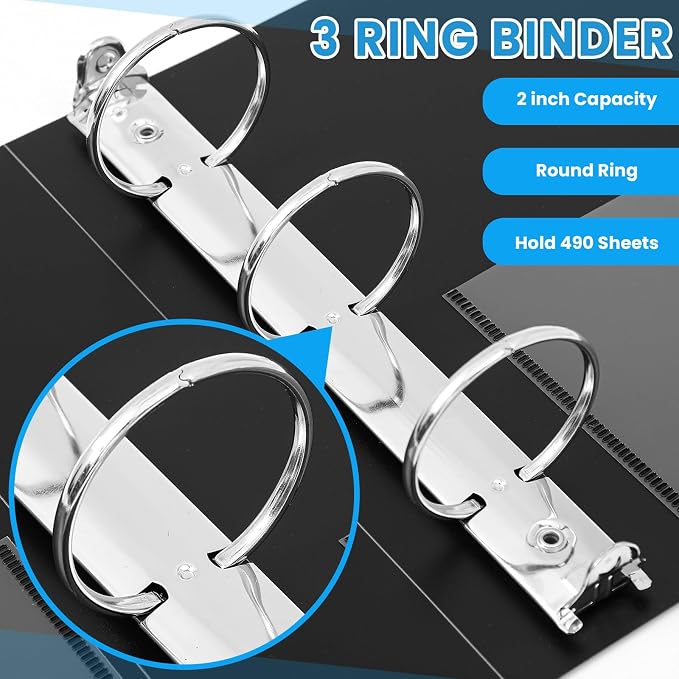 Henoyso 2 Inch 6 Pack Mini Clear View 3 Ring Binders for 5.5"x8.5",Black | Holds 490 Sheets, Clear Front Covers, Flexible Plastic Binder Bulk, Three Round Rings, School Office Report Filing, Planners