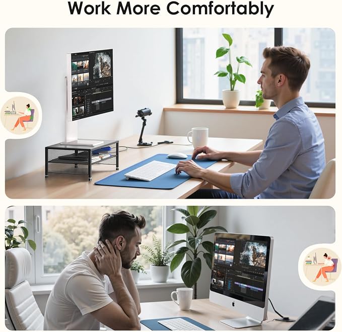 ECOLOVI 2-Tier Computer Monitor Stand Riser, Printer & Laptop Stand, Office Desk Accessories, Workspace Desk Organizer for Home Office Supplies, Black 2-Pack