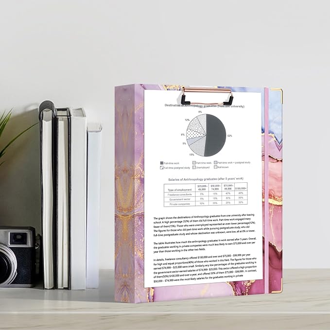 Ospelelf 3 Ring Binder 1.5 Inch, Pink Clipboard Organizer for Letter Size Documents (11" x 8.5") with 5 Tab Dividers, File Folder Labels, Paper Marble Binders for School and Office Supplies