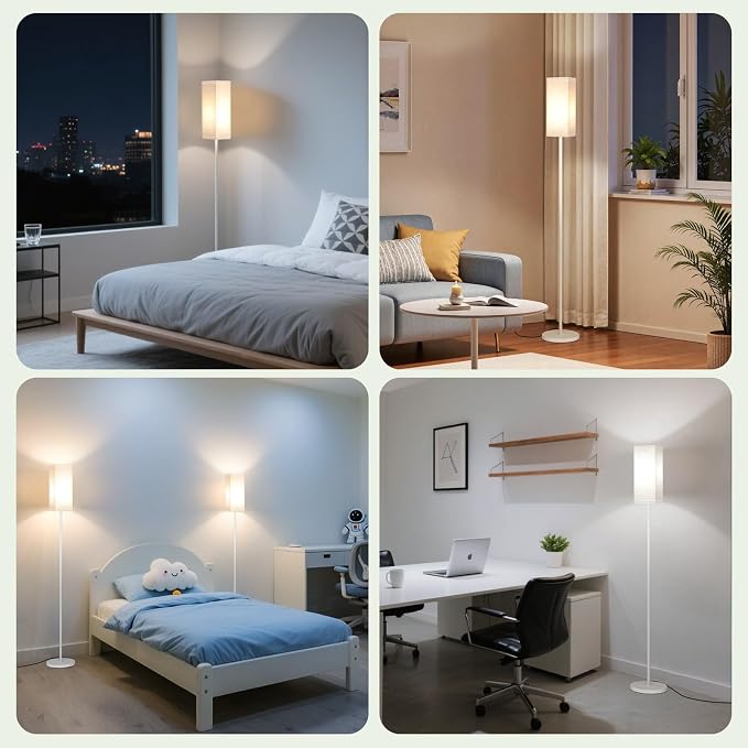 Floor Lamp, Pole Lamp with Foot Switch, Modern Standing Lamp Shade, Minimalist Freestanding Lamp (Bulb Not Included), for Living Room, Bedroom Office ETL Listed, White and Beige WE07LD05