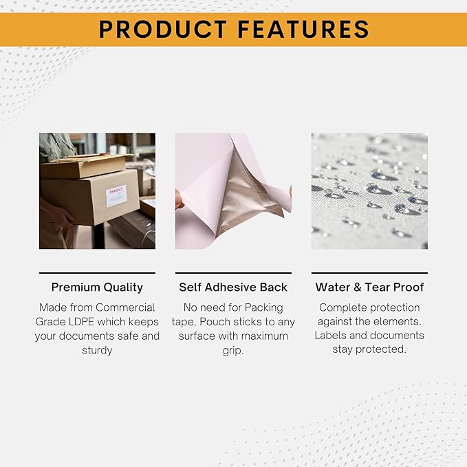 500 Pack 7"x10" Shipping Label Sleeves – Clear Self-Adhesive Packing Slip Pouches, Waterproof Packing List Envelopes – Ideal for Shipping Documents, Mailing Labels, Invoices & Packing Slips