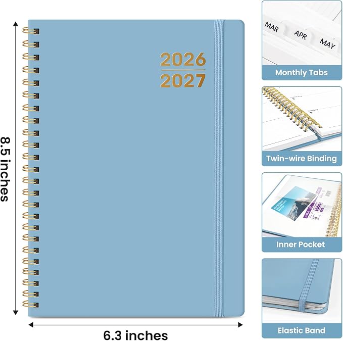 Taja Planner 2026-2027, Jul 2026-Jun 2027 Monthly & Weekly Calendar Book | 6.3" x 8.5", Hardcover Academic Calendar with Tabs, Teacher Student Agenda Book for School Office Supplies - Baby Blue