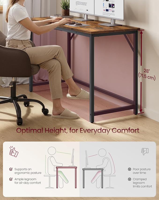 VASAGLE Computer Desk, Office Work Desk, 47.2 x 19.7 x 29.9 Inches | For Study, Bedroom, Home Office, Living Room, Rustic Brown and Black ULWD212K101