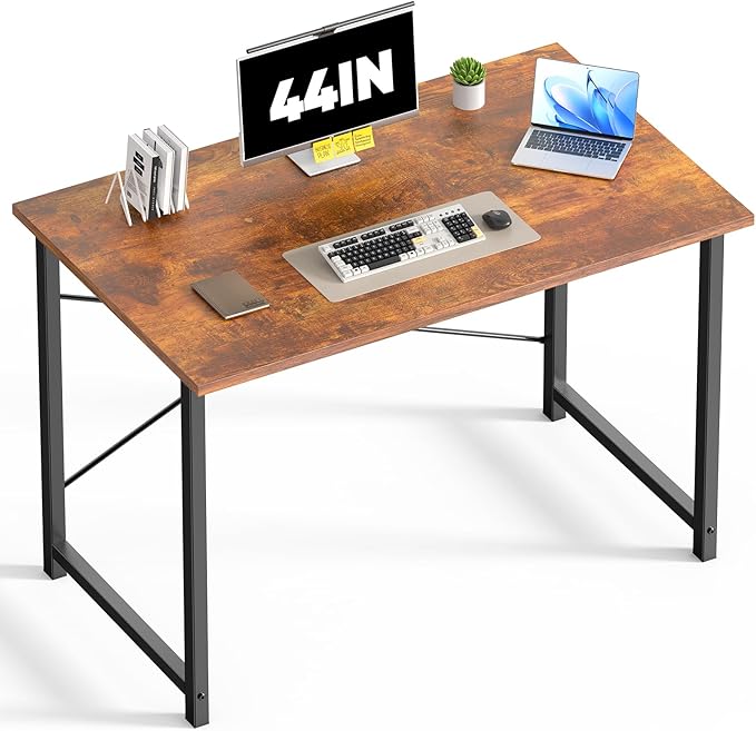 DUMOS 44 Inch Small Computer Desk, Gaming Desks for Home Office Bedroom | Modern Study Writing Work Table, Craft PC Desk Simple Workstation with Reinforcement Structure, Rustic Brown
