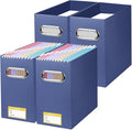 BALEINE 4PK File Organizer Box, Cardboard File Folder Organizer with Handle | Strong Corrugated Paper Core, Label Stickers for Identification, Hanging File Folder Organizer, Home Office Document Storage