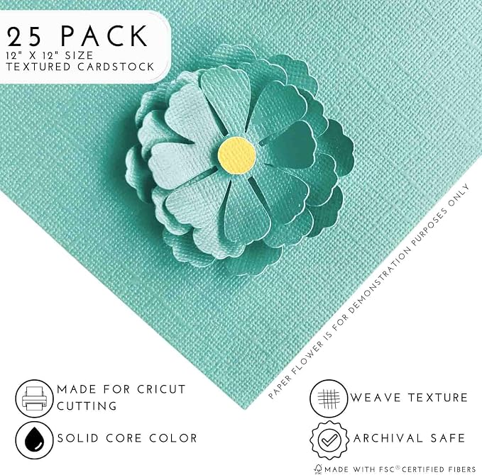AQUAMARINE FIZZ—12x12 Textured Cardstock | 80lb Textured Green Scrapbook Paper | Premium Cardstock for Cricut Cutting | 25 Sheets