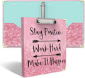 3 Ring Binder 1 Inch Round Rings for Letter-Size Paper with Profile Clipboard, Cute Three Ring Binders Folders Organizer for Office School Supplies(Stay Positive)